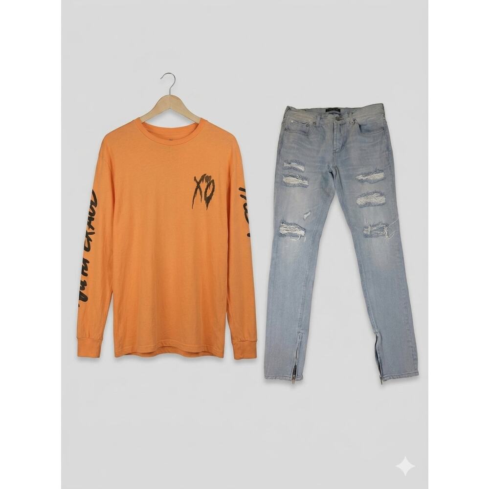 The Weeknd X0 Melted Face LS Tee T-Shirt Size L Y2K Streetwear & Jeans 32x32 Lot